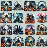 Load image into Gallery viewer, 49 Watercolor Halloween Castle Designs Bundle PNG

