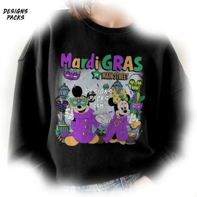 Wdw Cartoon Land Family Trip Mardi Gras 2024 Mickey Minnie On Main Street Png Design