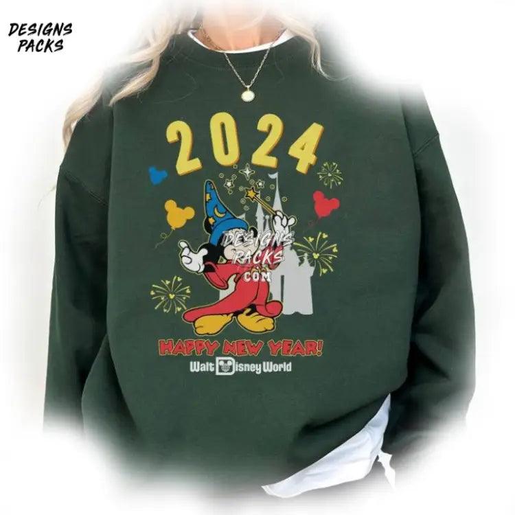 Wdw Cartoon Land Family Vacation Christmas Sorcerer Mickey Fantasia Happy New Year 2024 Png Design