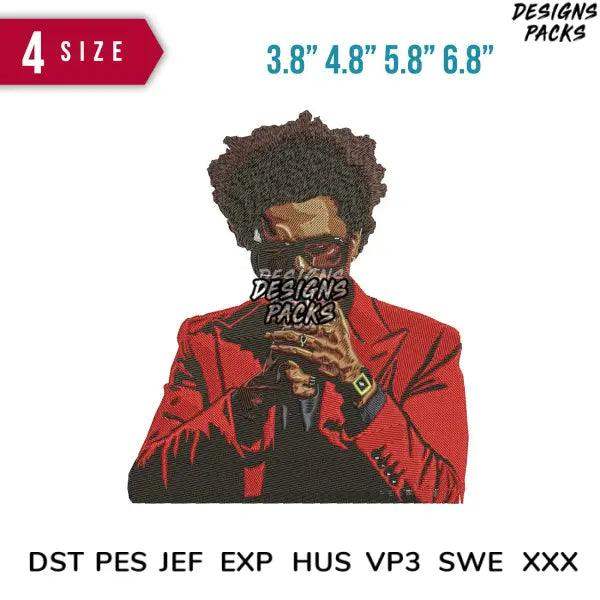 Embroidery design of man in red jacket, available in multiple sizes and formats