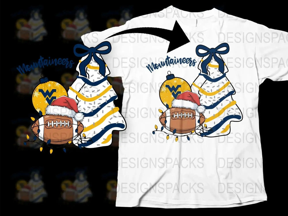 West Virginia Mountaineers Inspired Football Santa Graphic T-Shirt, Holiday Sports Apparel