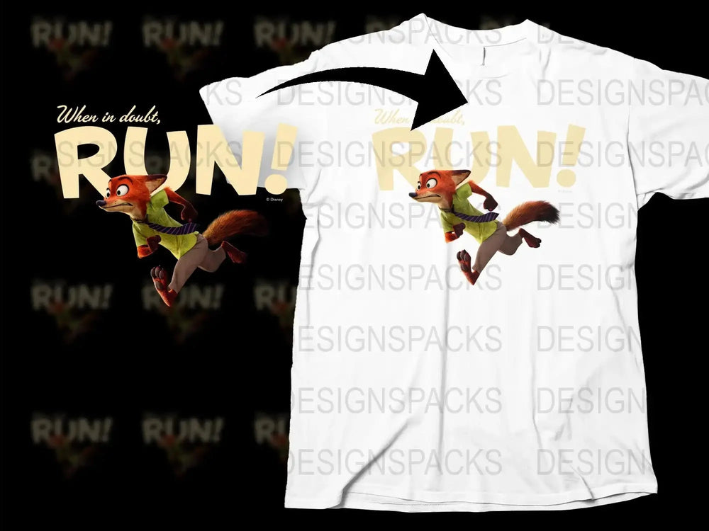 Playful Squirrel Graphic T-Shirt, When in Doubt Run Quote, Casual White Tee, Unisex Adult Clothing, Fun Animal Shirt Design
