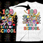 Mickey Mouse and friends celebrate 100 days of school with colorful graphics.