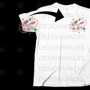 White t-shirt with an artist's palette and brushes graphic on the chest.