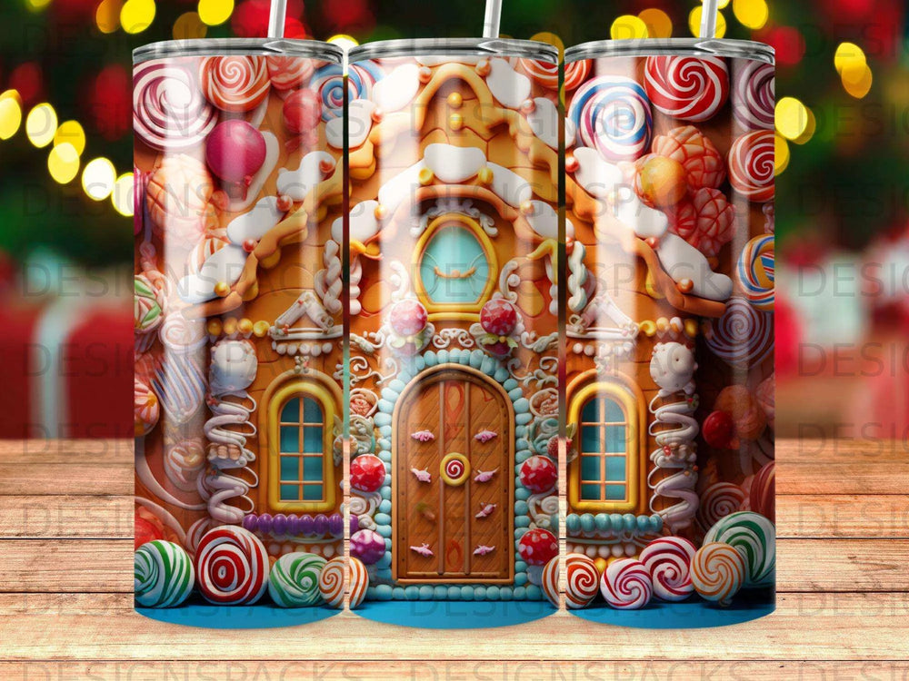 Whimsical Candy Cottage Tumbler Digital Wrap Design