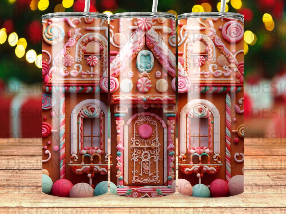 Whimsical Candy Cottage Tumbler Digital Wrap Design