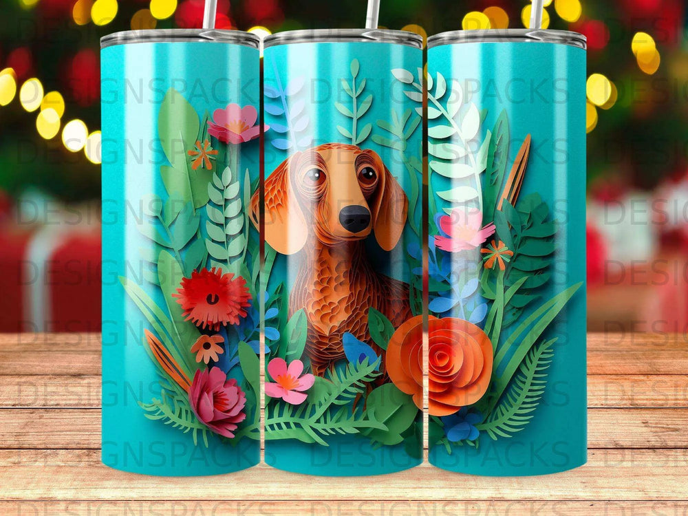 Whimsical Dachshund Floral Tumbler Digital Wrap Design