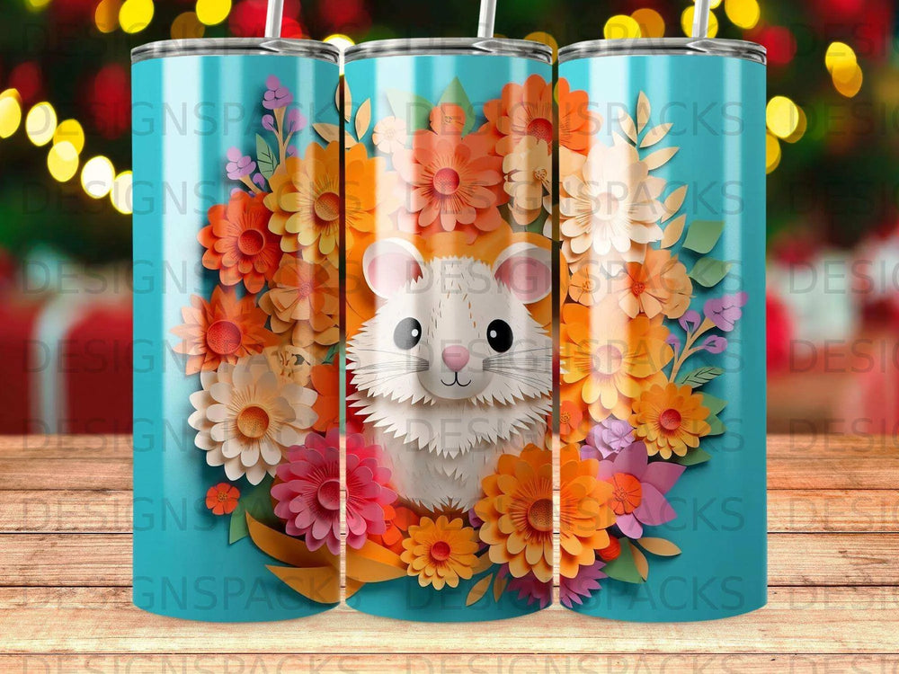 Whimsical Floral Mouse Tumbler Digital Wrap Design