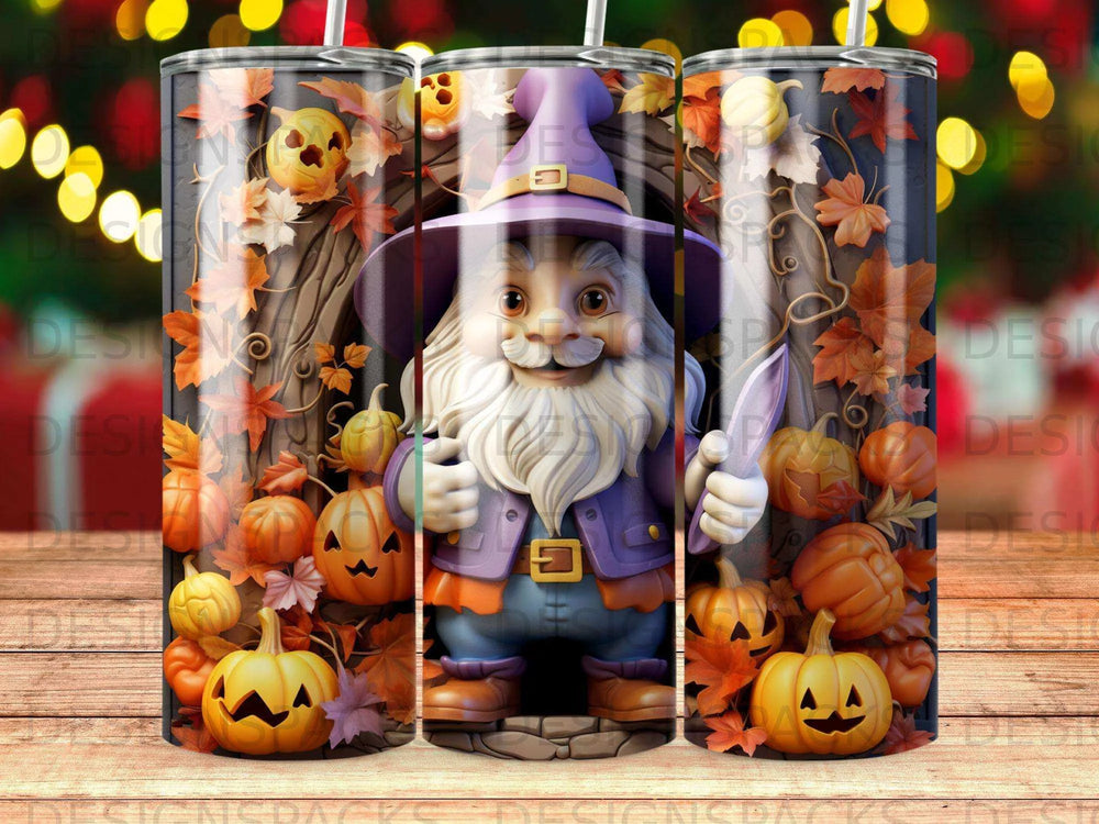 Whimsical Halloween Gnome Tumbler Digital Wrap Design