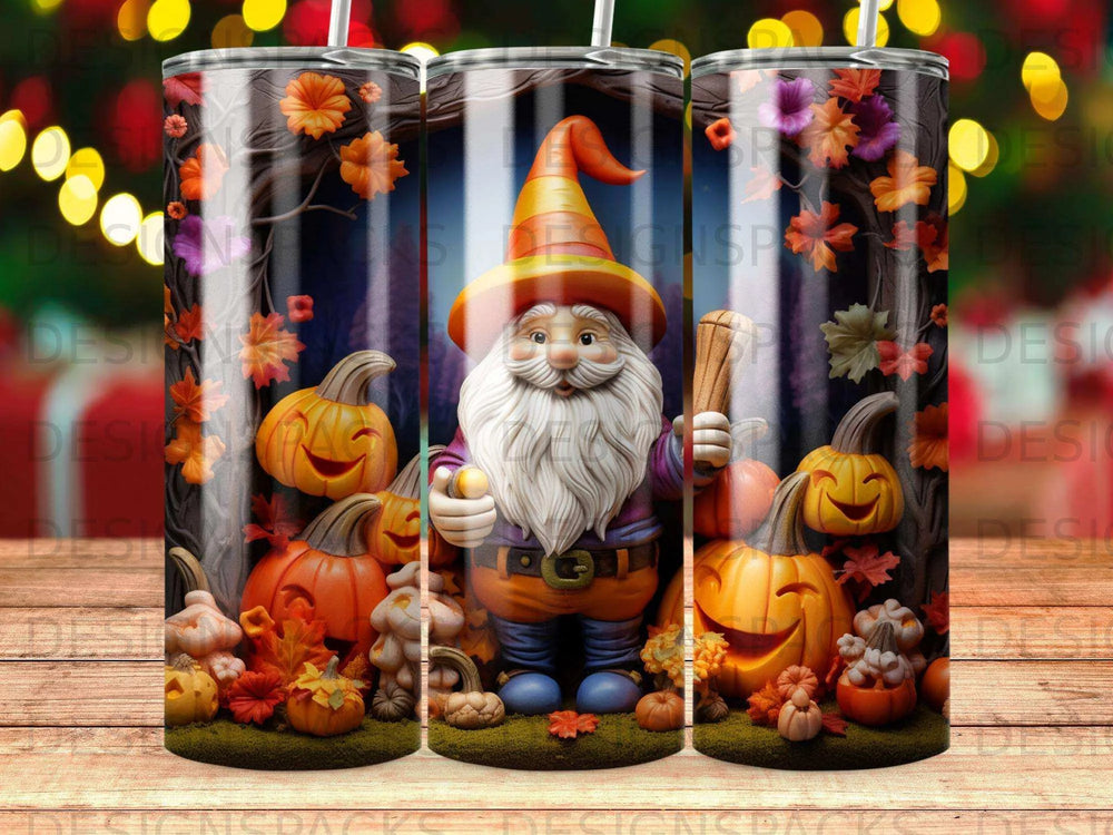 Whimsical Harvest Gnome Tumbler Digital Wrap Design