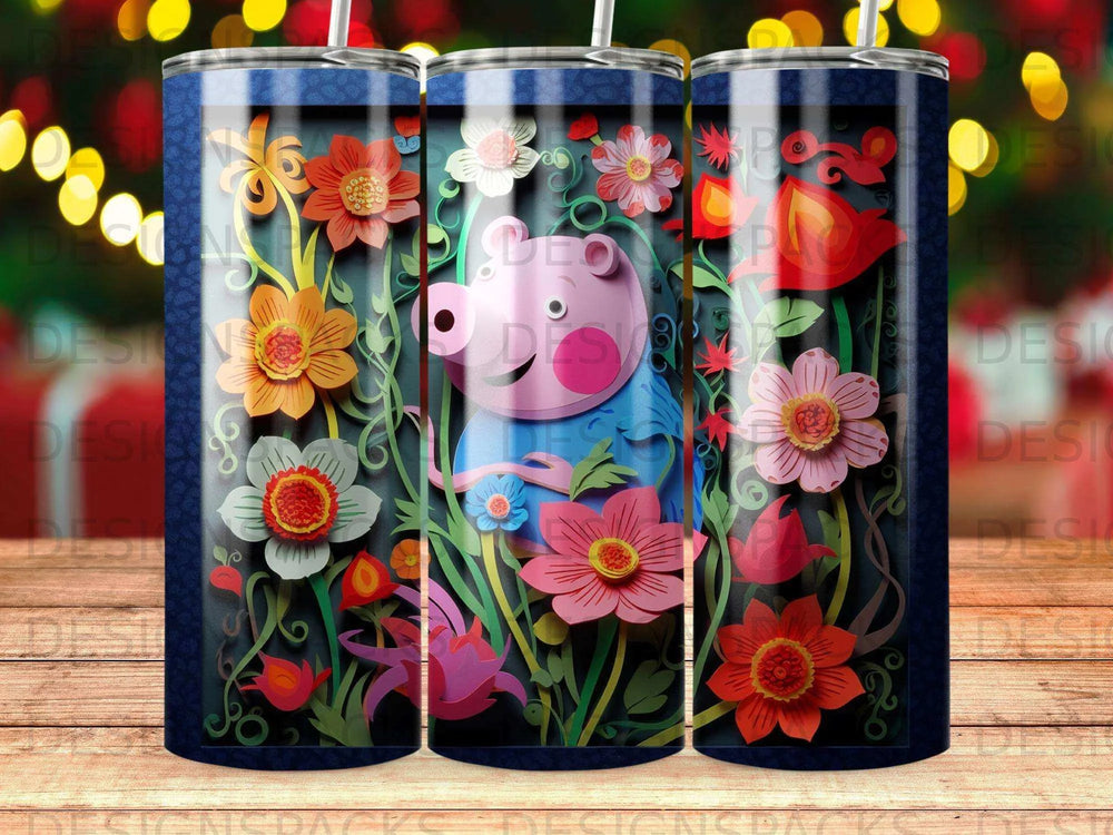 Whimsical Peppa Garden Tumbler Digital Wrap Design