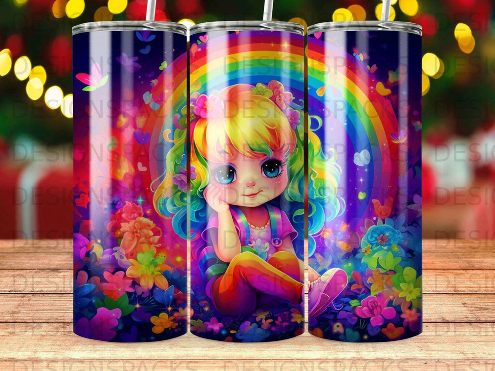 Whimsical Rainbow Garden Tumbler Digital Wrap Design