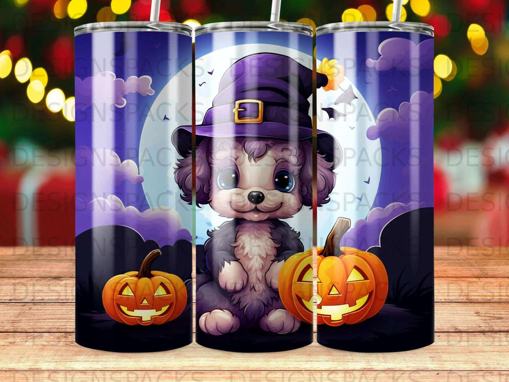 Whimsical Witch Pup Tumbler Digital Wrap Design