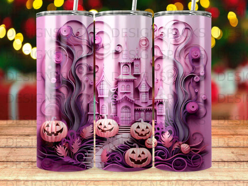 Whimsigoth Pink Haunted House Tumbler Digital Wrap Design