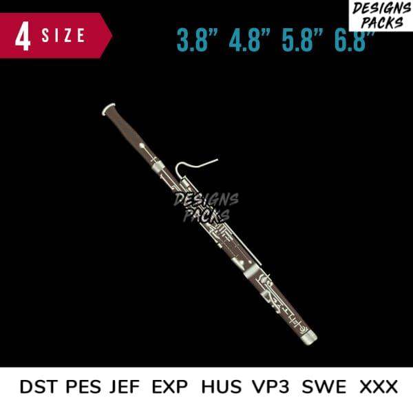 Bassoon embroidery design in 4 sizes, DST PES JEF formats for instant download