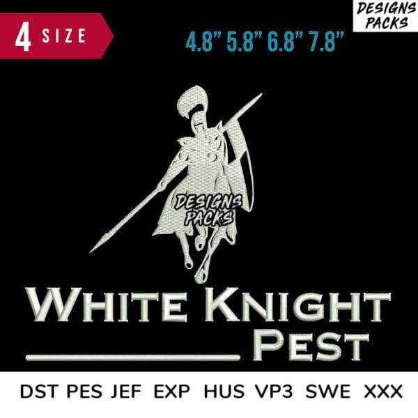 White Knight Pest embroidery design in 4 sizes, DST PES JEF formats for instant download