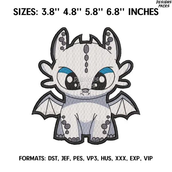 White Night Fury Embroidery Design, How To Train Your Dragon Anime Embroidery,. Anime Pes