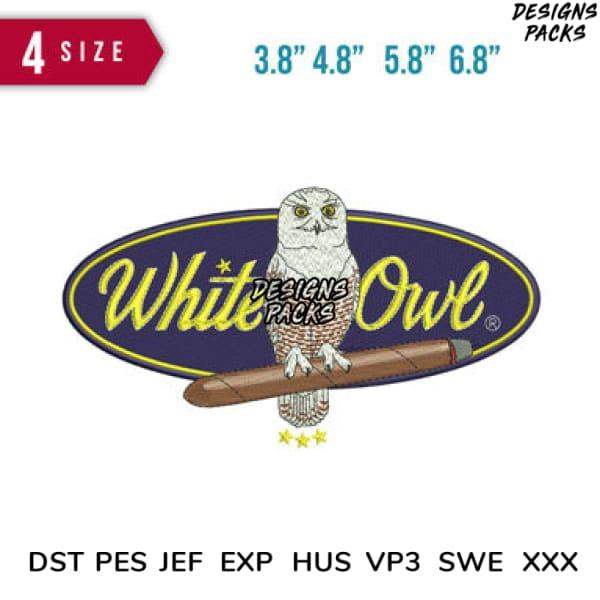 White Owl cigar logo embroidery design in 4 sizes, compatible with DST PES JEF formats for instant download