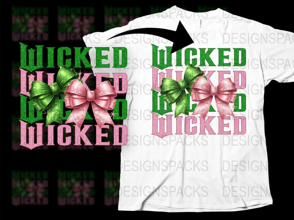 Wicked Text Graphic T-Shirt with Green Bows, Hipster Streetwear, Unique Printed Cotton Tee, Trendy Casual Outfit for All Genders