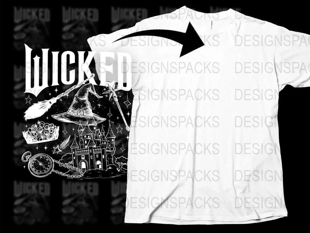 Wicked Witch Graphic T-Shirt, Spooky Castle and Moon Design, White Tee, Halloween Fashion, Unique Streetwear Style, Unisex Top