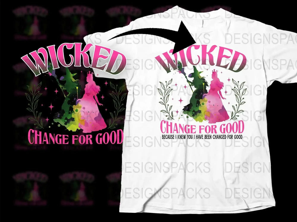 Wicked Change For Good T-Shirt, Pink Witch Graphic, Star Details, Unisex Fashion Tee