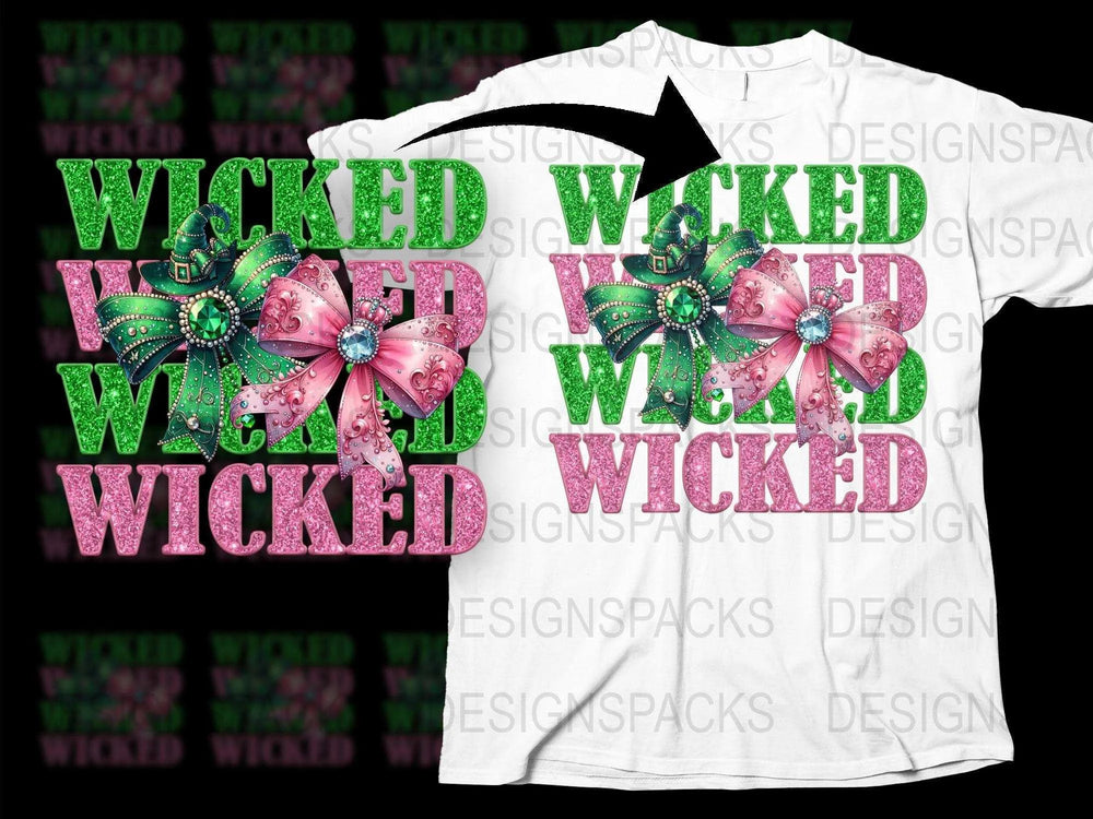 Wicked Glitter Bow Christmas T-Shirt, Festive Holiday Tee, Sparkly Pink Bow, Graphic Women's Shirt, Unique Christmas Gift Idea