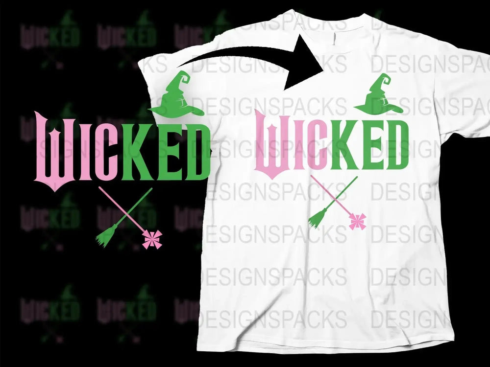 Wicked Witch Graphic T-Shirt, Halloween Costume Tee, Witch Hat and Broom Design, Unisex White Shirt
