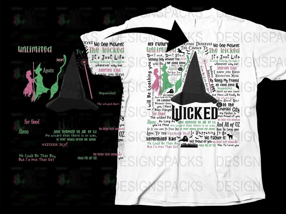 Wicked Musical Inspired T-Shirt, Broadway Show Lyrics Design, Theatre Fan Gift, Black and White Graphic Tee