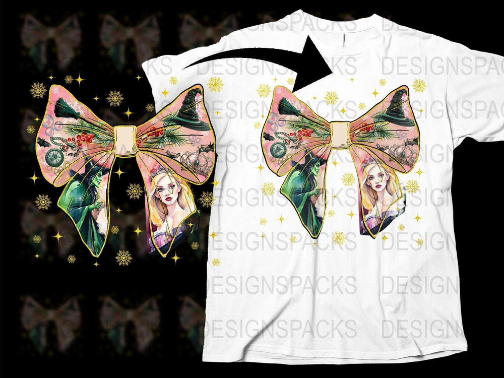 Women's Graphic Tee, White T-shirt with Colorful Bow and Fairy Design, Magical Casual Wear