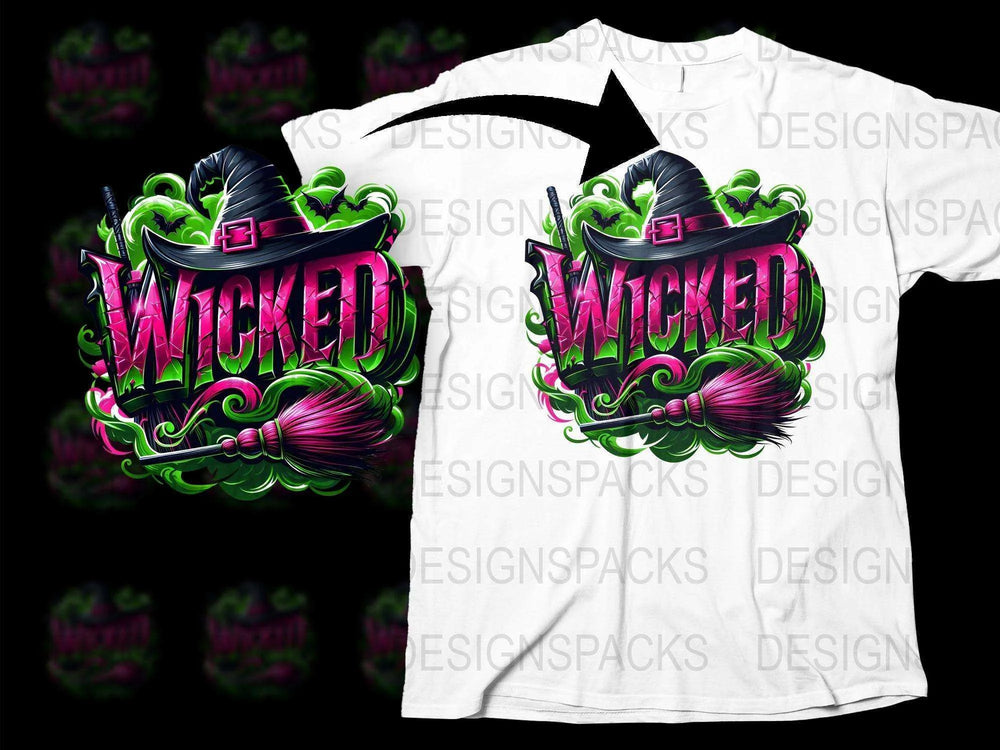 Wicked Witch Hat Graphic T-Shirt, Vibrant Green and Pink Design, Halloween Costume Tee, Unisex Fashion