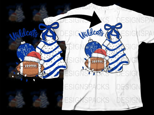 Wildcats Football T-Shirt, Blue and White Cheer Bow Design, Sports Fan Apparel, Casual Wear, Trendy Graphic Tee for Game Day