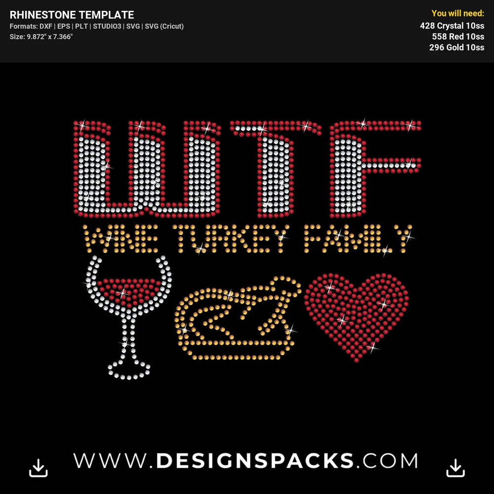 Wine Turkey Family Thanksgiving Shirt Rhinestone Digital Template