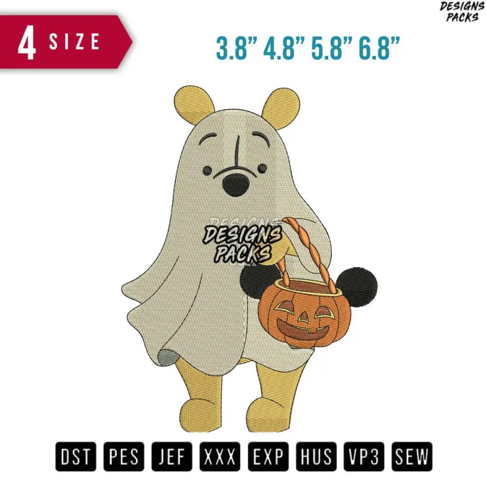 Winnie Pooh Halloween Ghost Embroidery Design