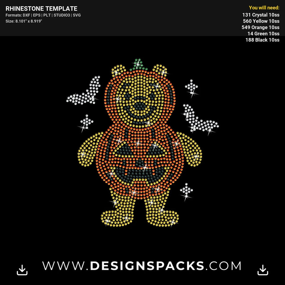 Winnie The Pooh Bear Halloween Rhinestone Digital Template