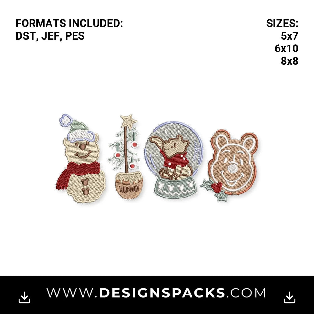 Winnie the Pooh Christmas Treats Embroidery Design - Instant digital download pattern at Designspacks.com