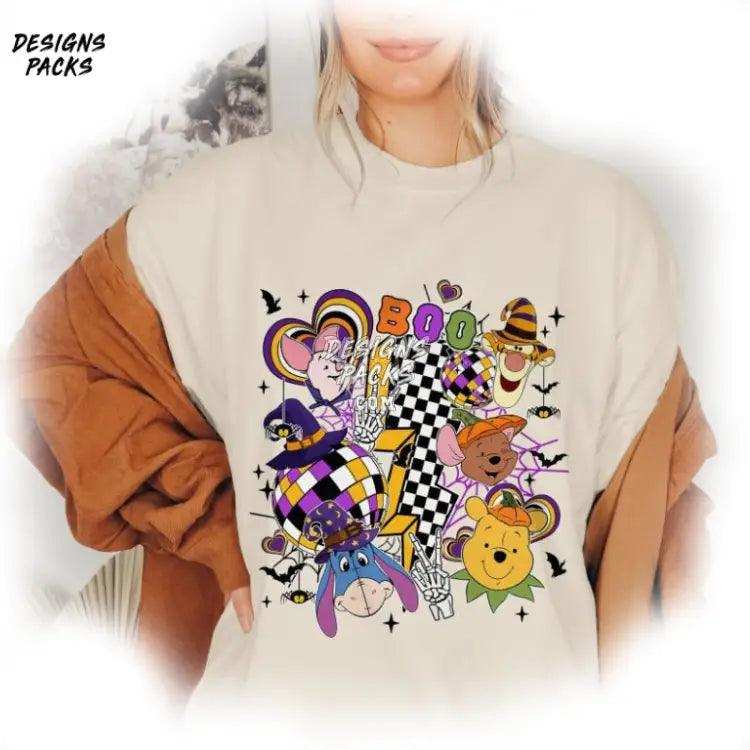 Winnie The Pooh Halloween Party Cartoon Retro Bear Checkered Boo Png Design
