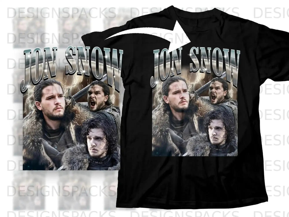 Black t-shirt with Jon Snow graphic and "JON SNOW" text.