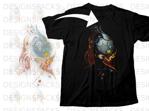 Black t-shirt featuring a cyberpunk cyborg design with 