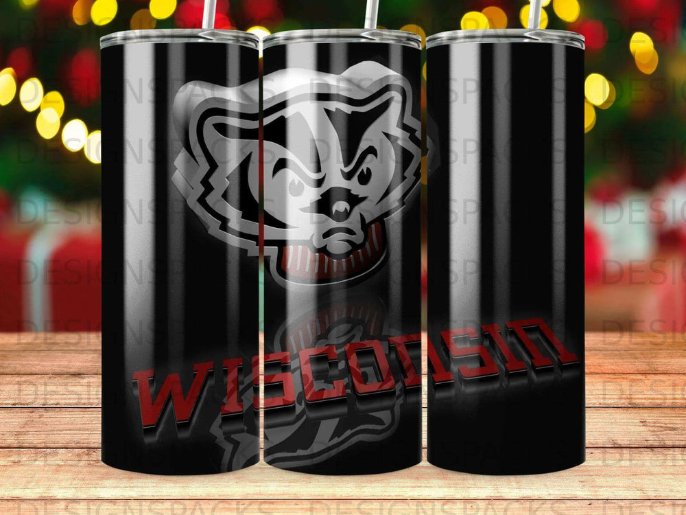 Wisconsin Badgers 3D Logo Red Black Tumbler Digital Wrap Design