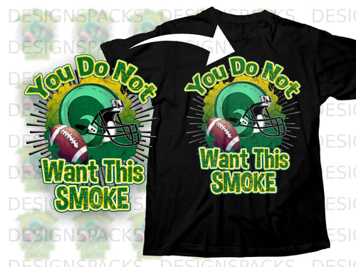 Black t-shirt with green and yellow text reading 