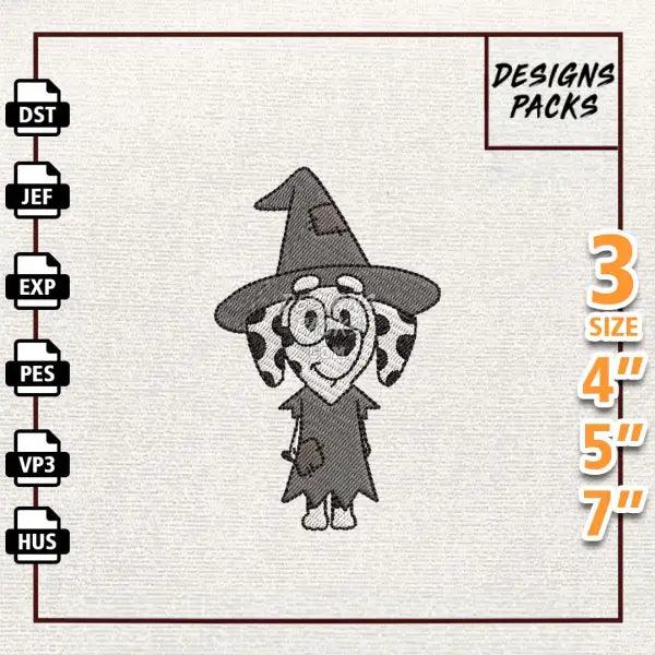 Witch Bluey Dog Ghost Halloween Embroidery Design