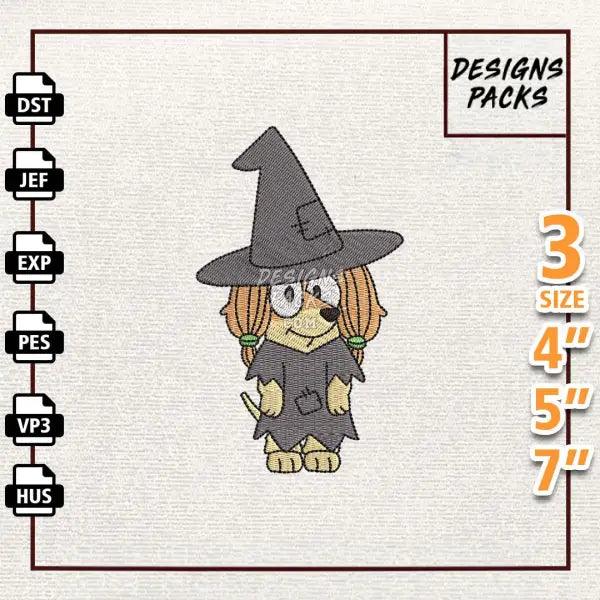 Witch Bluey Dog Halloween Embroidery Design