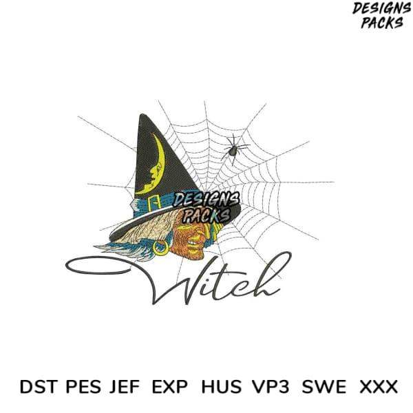 Halloween witch hat embroidery design with spiderweb, available in DST PES JEF formats for instant download