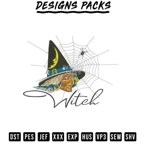 witch Embroidery Design 3.8" 4.8" 5.8" 6.8"