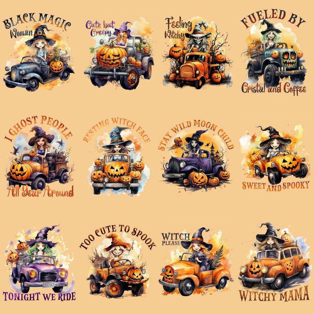 11 Witch Girl Driving Designs Bundle PNG