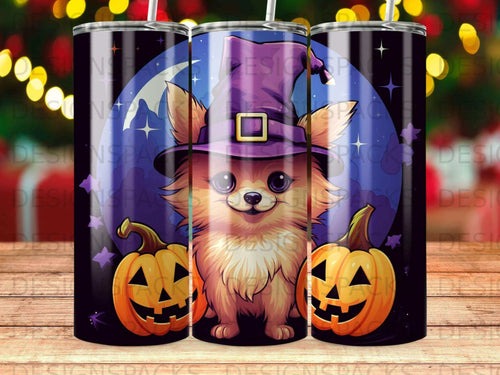Witchy Pup & Pumpkins Tumbler Digital Wrap Design