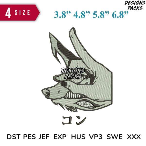 Print-ready embroidery design of stylized wolf head with 4 sizes, DST PES JEF formats for DTG, DTF, tumbler wraps