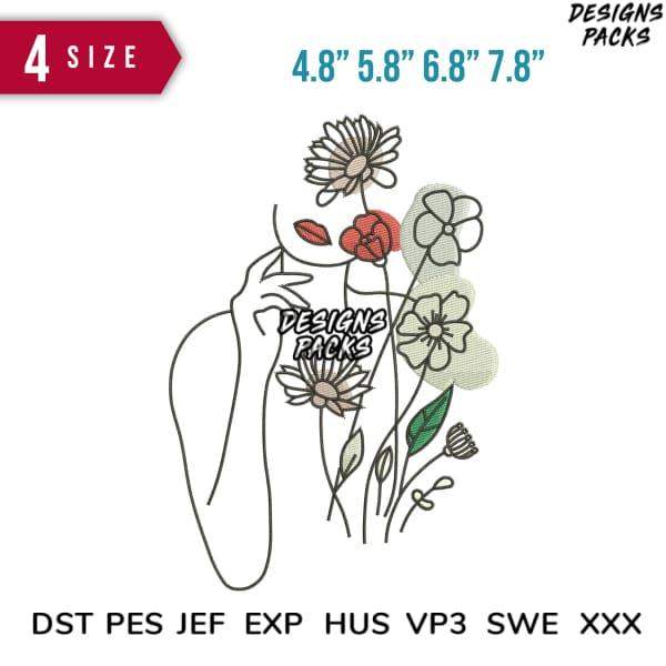 Floral embroidery design with 4 sizes, print-ready formats for DTF, DTG, and tumbler wraps