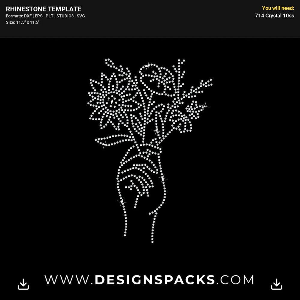 Woman Hand Wildflowers Rhinestone Digital Template