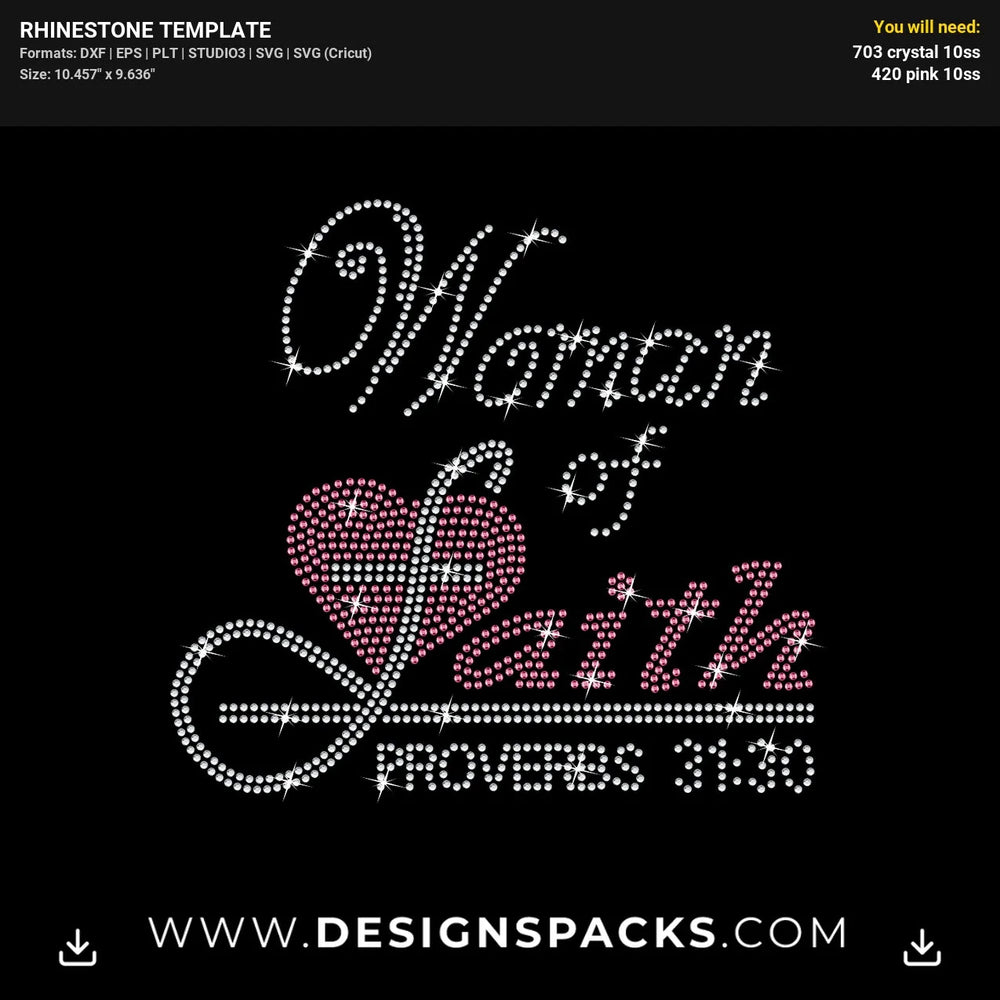 Woman Of Faith Christian Religious Rhinestone Digital Template